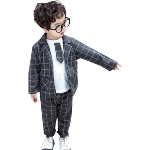 Spring Autumn Baby Boys Clothing Children Cotton Plaid Coat T Shirt Pants 3Pcs/sets Toddler Formal Clothes Suit Kids Tracksuits