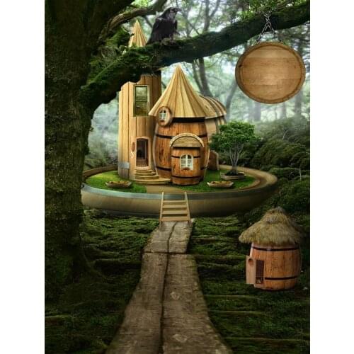 VinylBDS Digital Printing Photography Backdrops Big Tree Wood House Cartoon For Children Photography Scenic Backdrops