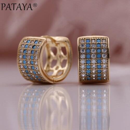PATAYA New Luxury Dangle Earrings Wedding Gift Fashion Jewelry 585 Rose Gold Blue Micro Wax Inlay Natural Zircon Women Earrings