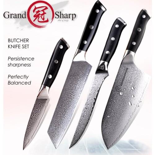 Japanese Kitchen Knives Sets Chef Boning Cleaver Boning Santoku Knife Set 67 layers VG10 Damascus steel Butcher Cooking Tools