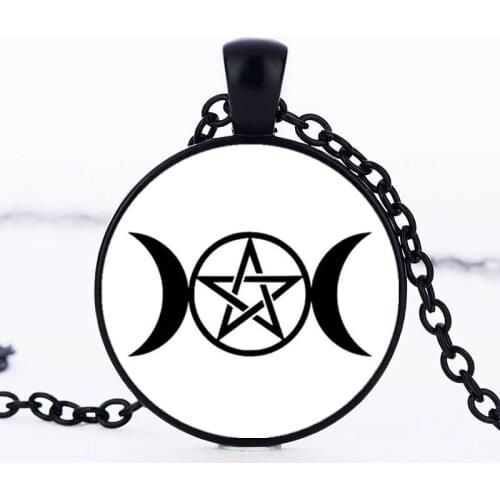 Handmade Jewelry Wicca Witchcraft Triple moon crescent Art Photo Cabochon Glass Pendant Chain Necklace For Men Women Gift