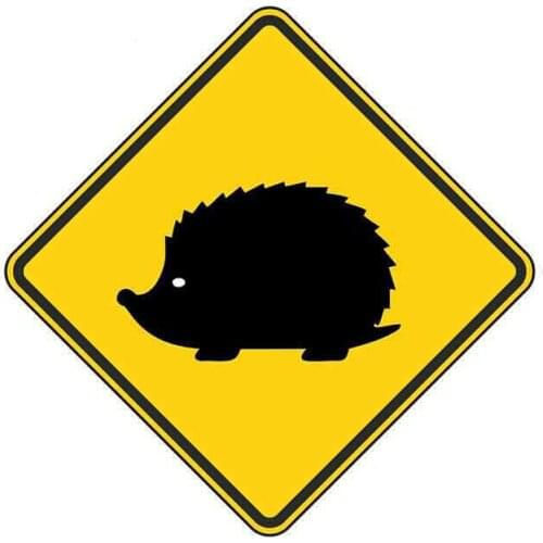 Funny 13cm x 13cm Car Stickers Hedgehog Warning Sticker Car Bumper Decal Caution Yellow Hunting Forest Gun Hunt Graphic