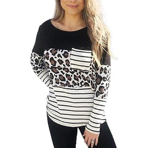 Autumn New Stripe Stitching Street Style Round Neck Long Sleeve Ladies Top T-shirt