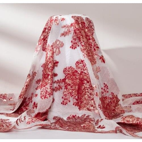 African Jacquard Tulle Lace Fabric 2021 New Red Frence Brocade Flowers Sewing Embroidrty Fabrics Dresses For Women Summer A 2534