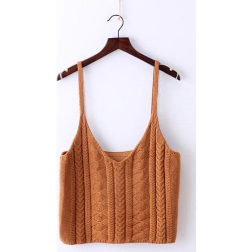 Women Short Spaghetti Strap Solid Color Knitwear Sweaters Ladies Camis Vests Bottoming Tanks Twist Knitted Camis Knit Camis
