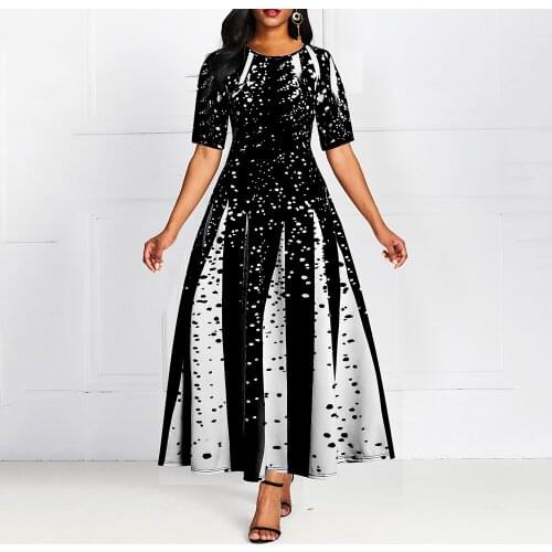 Spring Summer Women Black Long Dress Elegant Print 2019 African Vestido Office Ladies Robe Vintage A Line Maxi Dresses Plus Size