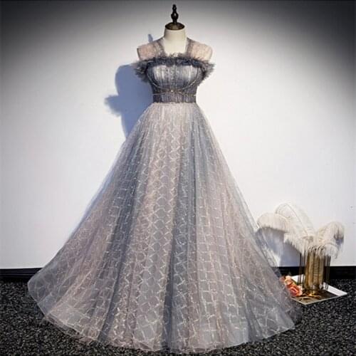 Vestido De Festa Party Evening Dress Robe De Soiree 2021 New Fashion A-LINE Gray Evening Dresses Long Dress Formal Dress