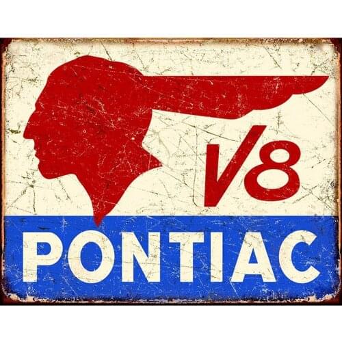 Tin Sign Pontiac V8 Logo - Distressed Retro Vintage Tin Sign Tin Sign 8X12 Inches