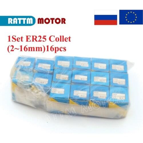 EU Ship 1set (16 pcs) ER25 spring collets 2-16mm 0.1mm precision for CNC milling lathe tool 3kw 4KW spindle motor