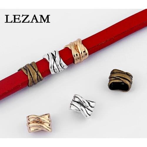 10pcs Antique Silver Color/Bronze Licorice Leather Slider Spacer Beads For 10x6mm Bracelet Jewelry Findings