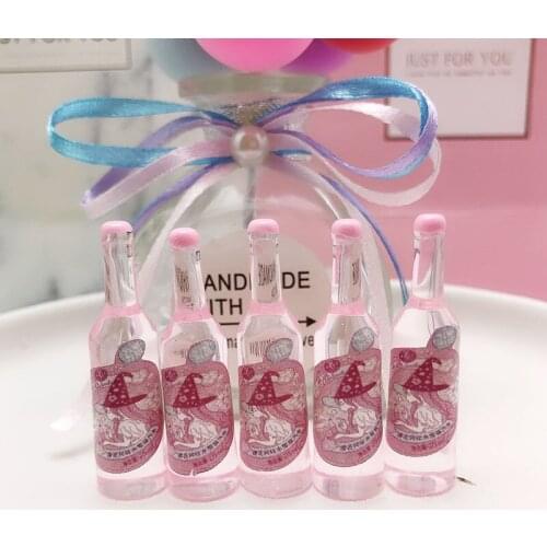 10Pcs Pink Drink Bottle Miniature Figurines Resin Cabochon Fairy Garden Decoration DIY Scrapbooking Jewelry Accessories 10*40mm
