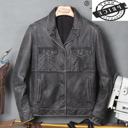 100% Real Leather Coat Men Autumn Winter Clothes 2021 Streetwear Genuine Cow Leather Jacket Male Fit Moto Biker Coats a62