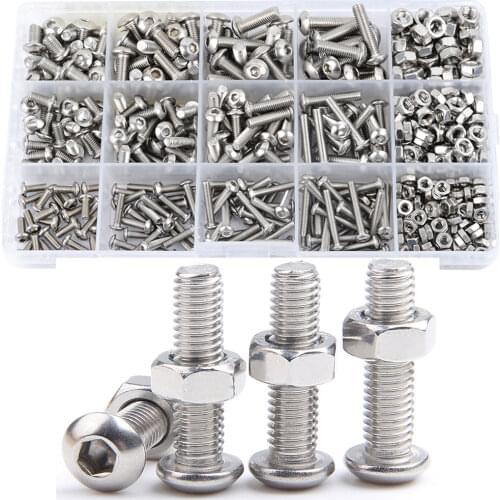 304 Stainless Steel Round Head Hexagon Socket Screw and Nut Set M2 M3 M4 M5 M6 Hex Button Socket Head Cap Screw Nut