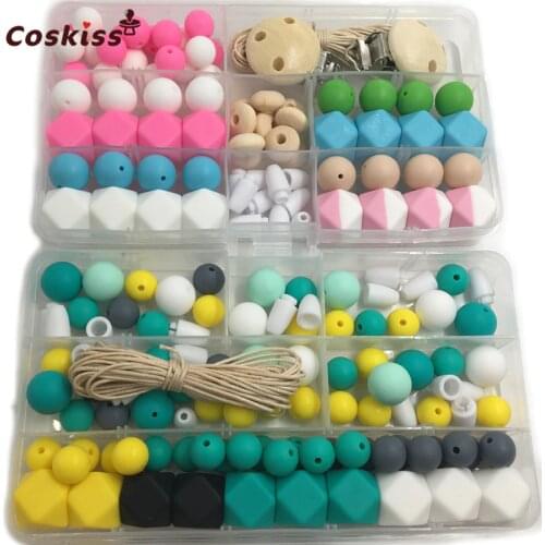 2pc DIY Baby Teether Accessories Geometry Hexagonal Round Silicone Bead Wooden Pacifier Clip Breakaway Safety Clasp For Bracelet