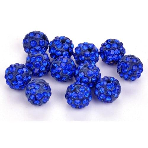 50pcs/lot 10mm Blue Micro Pave Disco Ball Crystal Beads for Bracelet Necklace Making