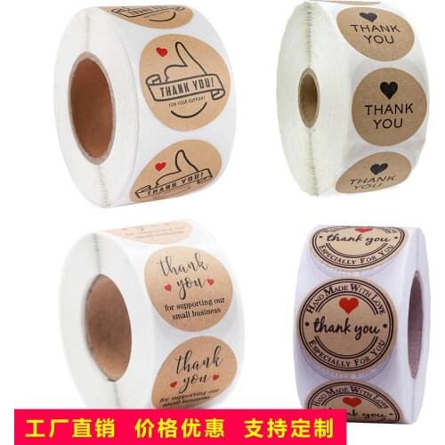 500Pcs/Roll Thank You Stickers Handmade Sticker Circle Stationery thank you for your order Gift Seal Labels thank you sticker