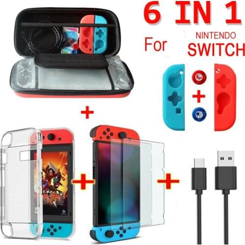 6 in 1 game accessories for Nintend Switch carrying Bag joy-con case protector case charge cable