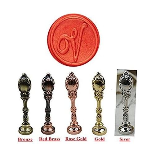 Alphabet Initial V Silver Luxury Wedding Invitation Wax Seal Stamp Peacock Metal Handle Set