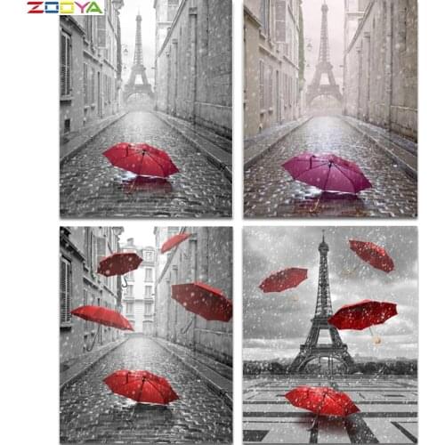 5D DIY Diamond Painting Red Umbrella Embroidery Diamond Painting Cross Stitch Eiffel Tower Rhinestone Mosaic Painting BJ1330