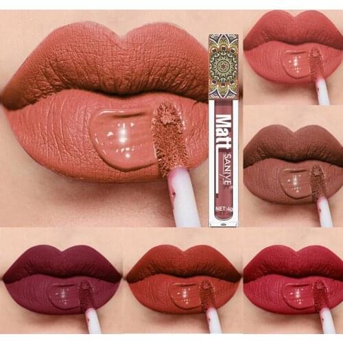 9 Colors Lipgloss Brown Nude Pigment Dark Red Matte Nude Waterproof Lasting Velvet Liquid Lipstick Women Makeup Lip Glaze 1PCS