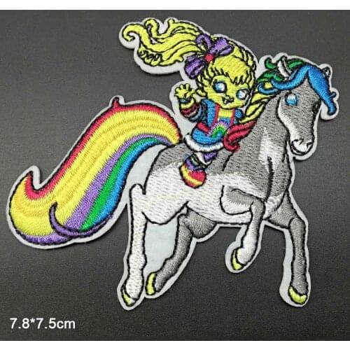 Girl Riding Colorful Horse Iron on Full Embroidered Cloth Patch For Girls Boys Clothes Stickers Apparel Garment Accessories