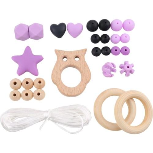 1set Wooden Pendant Silicone Beads For BPA Free Food Grade Materials Handmade DIY Crafts Baby Accessories Nurse Gifts Chew Toys