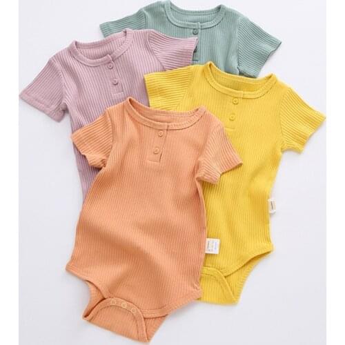 0-24M Newborn Kid Baby Boys Girls Clothes Summer Casual Plain Romper Short Sleeve Cotton Jumpsuit Cute Sweet Outfit