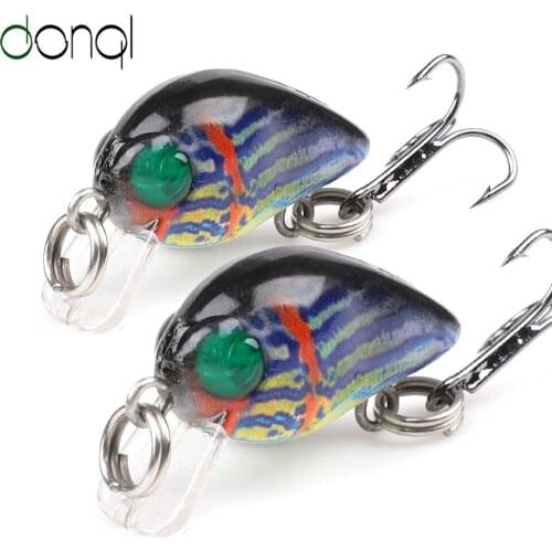 DONQL 2Pcs Minnow Fishing Lure Wobblers Artificial Crank Hard Bait 3D Eyes 2.8CM Mini Crankbait Jig Swimbait Bass Fishing Tackle