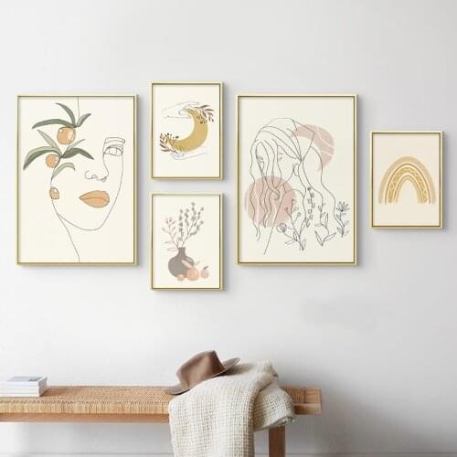 Aesthetic Moon Witchy Rainbow Poster Abstract Boho Houseplant Painting Canvas Print Female Line Drawing Art Picture Wall Decor