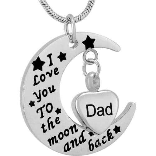 IJD9737 Stainless Steel Cremation I LOVE YOU TO THE MOON BACK Carved Heart Shaped Pendant for Ashes Souvenir Necklace Jewelry