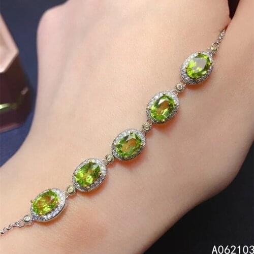 KJJEAXCMY fine jewelry 925 sterling silver inlaid natural peridot Womens luxury noble oval gem hand bracelet support detection