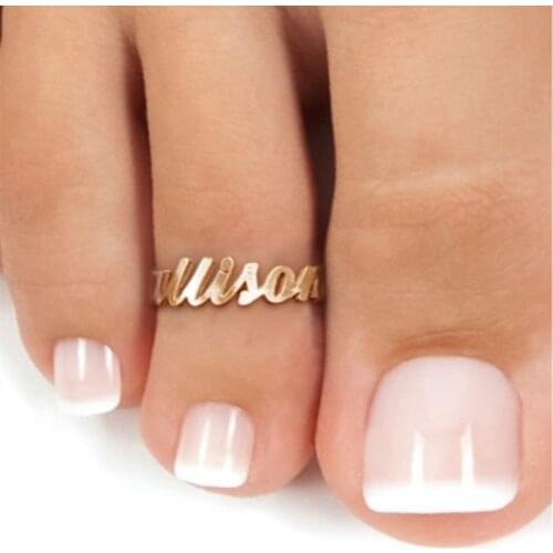 Name Toe Rings Personalized Jewelry Custom Nameplate Rings For Women Rose Gold Anillos Beach Bijoux Femme Best Friends Gift