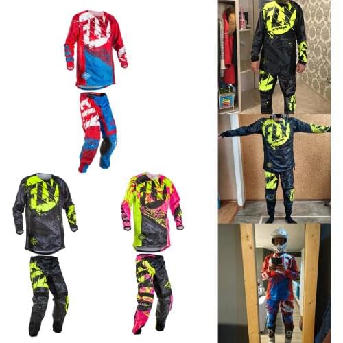 1 set Fly Fish Motorcycle Jersey Pants Combos Men Adult Motocross MX Racing Moto Dirt Bike Protective Gear Suit Set Motor Clothe