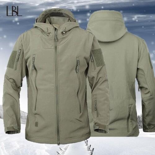 Army Shark Skin Softshell Tactical Windproof Hood Jacket Men Winter Fleece Flight Pilot Hooded Coat Male Outdoor Hunt Outerwear