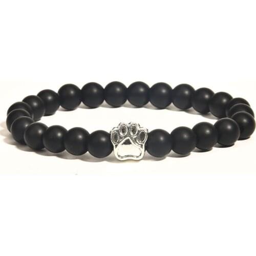 Hot Selling 8mm Natural Stone Mala Bead Yoga Bracelet Dog Cat Footprint Paw Charms Bracelet Fashion Men Women Jewelry