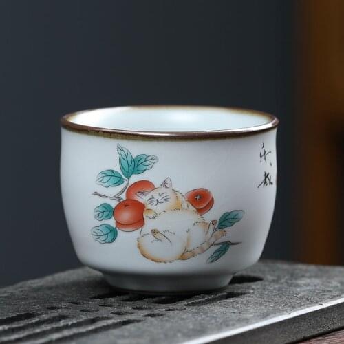 LUWU Ceramic Tea Cup Cute Cat Chinese Teacups 100ml