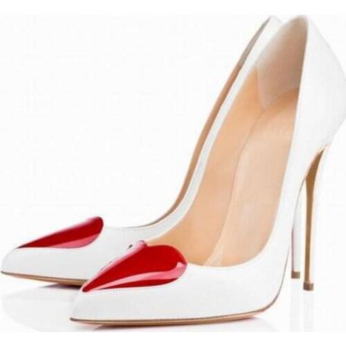 Fashion Love Heart Single Shoes Pointed Toe Patent Leather Thin Heels Super High-heeled Pumps White Dress Shoe Zapatos Mujer