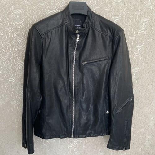 Mens Genuine Leather Jacket Vintage Style Sheep Skin Motorcycle Jacket Fashion Male Leather Jacket