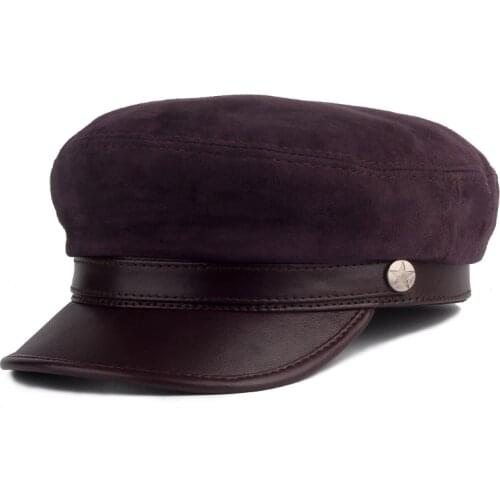 Mens spring and autumn sheepskin flat hat navy hat Korean leather hat thin section British student hat cap female tide