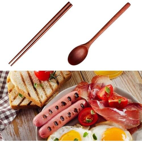 16Pcs Long Handle Wooden Spoon and Chopsticks Set Flatware Reusable Tableware Combination Utensils for Eating Food