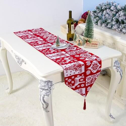 Cotton linen Christmas table runner decoration with table flag with tassel tablecloth Hotel home Birthday party Decor