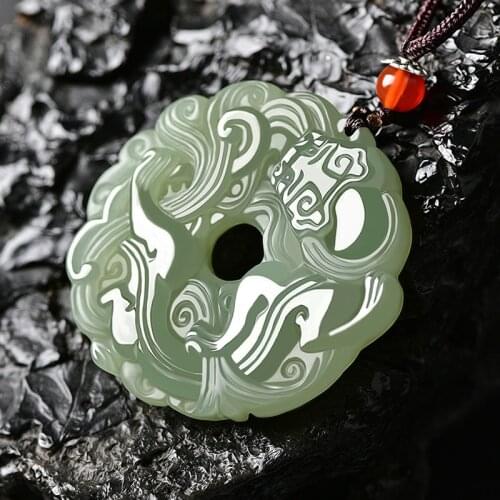 Natural hetian jade handcarved dragon green jade pendant jade necklace unique design jadeite jade men jewelry
