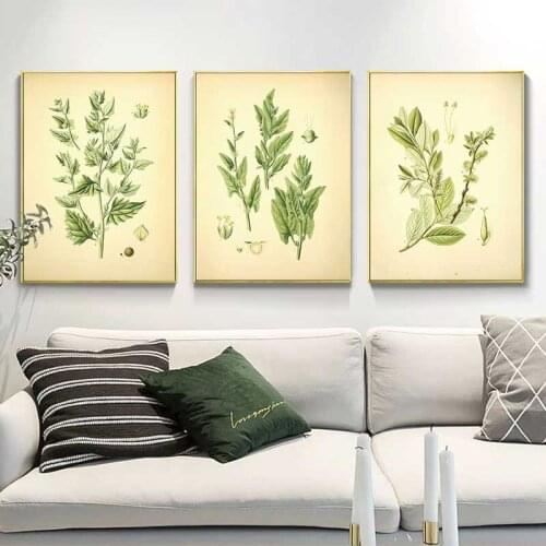 Nordic Style 3 Pcs Home Decor Canvas Painting Green Leaf Plants Print Wall Art Pictures for Living Room Minimalism Poster