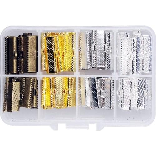 120pcs/box 20mm 25mm Cord Crimp Ends Bead Cap Clasp Clips Buckle Fasteners Ribbon Mixed Color Bracelet Jewelry Making Findings