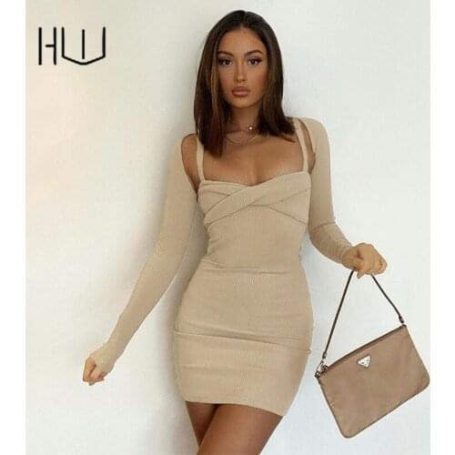 Autumn Two Piece Set Mini Bodycon Dress Long Sleeve Spaghetti Strap Sexy Backless Corset Dress Tank Elegant Party Streetwear