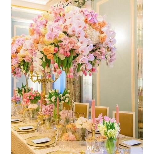 80CM Glossy Gold metal Vases Flower Stand Metal Road Lead Wedding Table Centerpieces Flowers Rack Crystal Ball Stand For Party