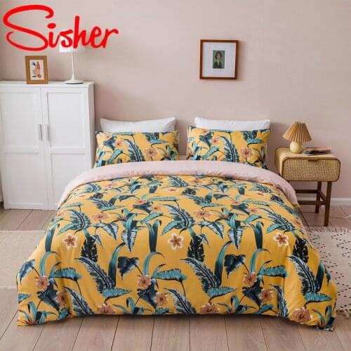 Nordic Leaf Print 2/3pcs Duvet Cover Set With Pillowcase Euro Bedding 220x240 King Size Geometric Single Double Queen Bedclothes