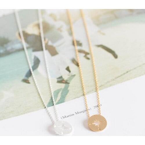 Factory Direct Sales of Fashion Gold Silver Plated Simple Compass Pendant Choker Necklaces Charm Jewelry Free Shipping