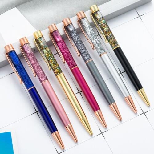 Custom Logo Gold Powder Oil Pen Ballpoint Pen Quicksand Metal Crystal Gift Pen Metal Pen Rollerball Pen Office Supplies