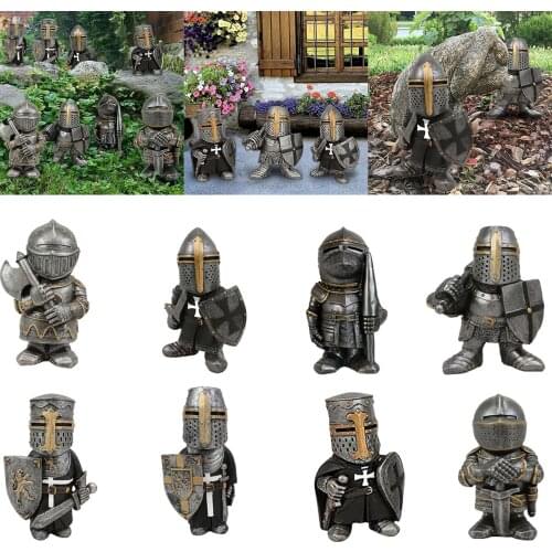 Knight Gnomes Guard Resin Sculpture Ornament Garden Decor Mini Figurines Home Decoration Gift